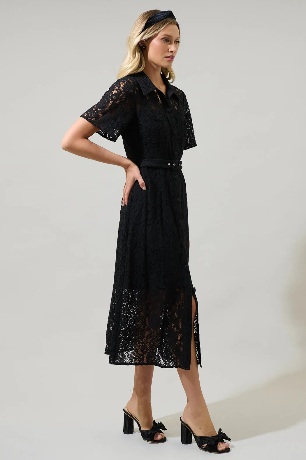 Carlini Lace Button Up Midi Dress