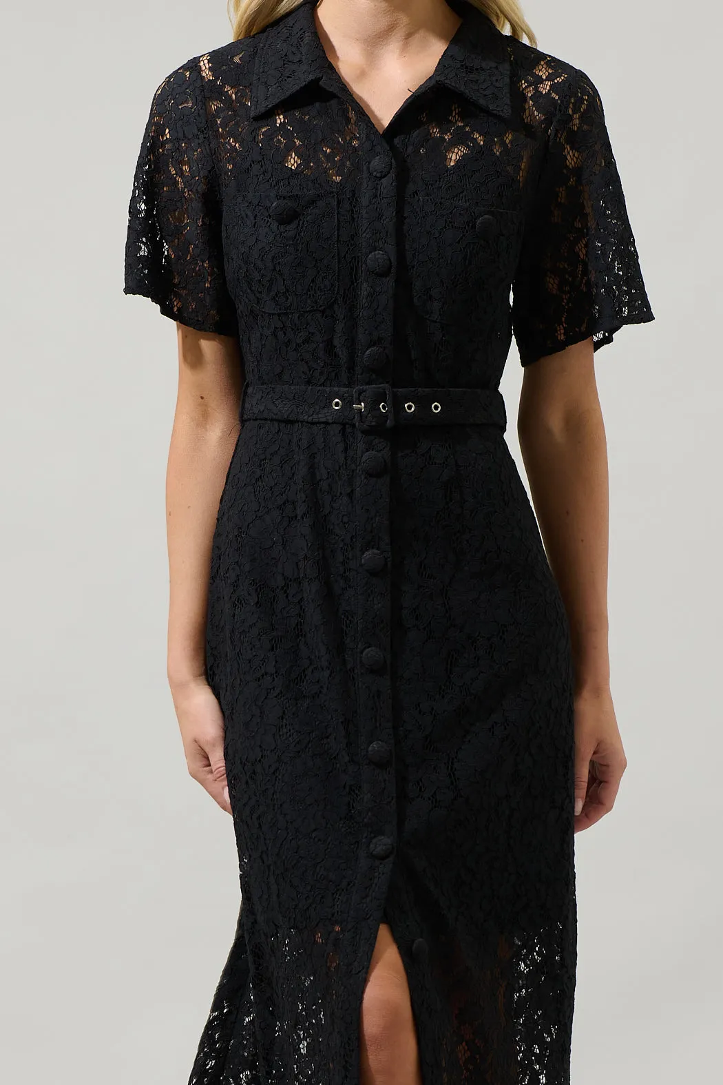 Carlini Lace Button Up Midi Dress
