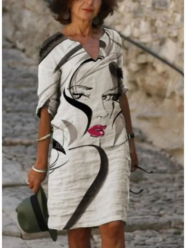Women's Casual Dress Ethnic Dress Shift Dress Midi Dress Leopard Black White Half Sleeve Floral Print Summer Spring V Neck Basic Daily Vacation Weekend 2023 S M L XL XXL 3XL