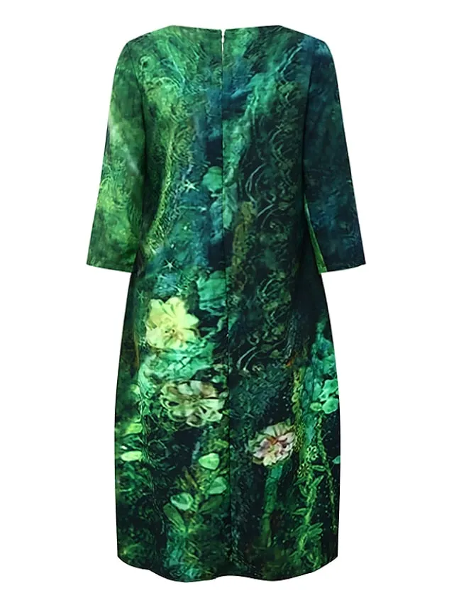 Women's Casual Dress Ethnic Dress Shift Dress Midi Dress Leopard Black White Half Sleeve Floral Print Summer Spring V Neck Basic Daily Vacation Weekend 2023 S M L XL XXL 3XL