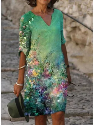 Women's Casual Dress Ethnic Dress Shift Dress Midi Dress Leopard Black White Half Sleeve Floral Print Summer Spring V Neck Basic Daily Vacation Weekend 2023 S M L XL XXL 3XL