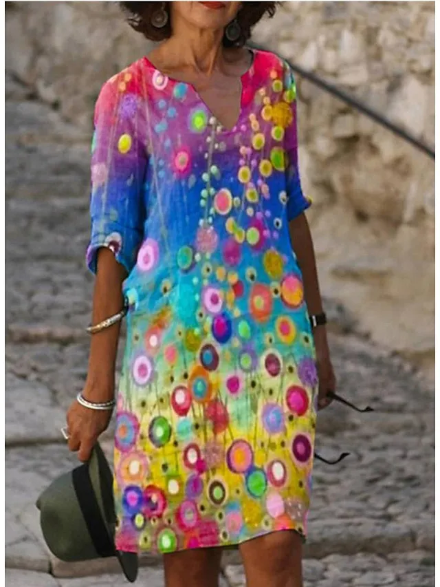 Women's Casual Dress Ethnic Dress Shift Dress Midi Dress Leopard Black White Half Sleeve Floral Print Summer Spring V Neck Basic Daily Vacation Weekend 2023 S M L XL XXL 3XL