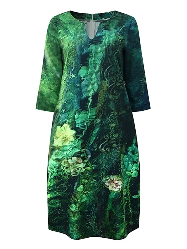 Women's Casual Dress Ethnic Dress Shift Dress Midi Dress Leopard Black White Half Sleeve Floral Print Summer Spring V Neck Basic Daily Vacation Weekend 2023 S M L XL XXL 3XL