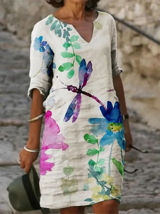 Women's Casual Dress Ethnic Dress Shift Dress Midi Dress Leopard Black White Half Sleeve Floral Print Summer Spring V Neck Basic Daily Vacation Weekend 2023 S M L XL XXL 3XL