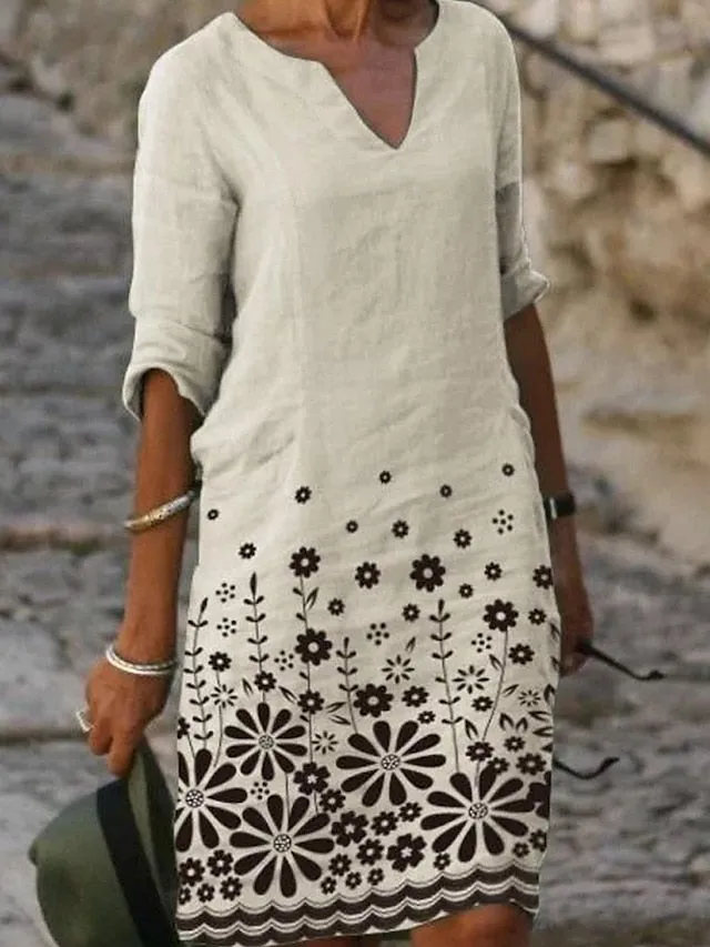 Women's Casual Dress Ethnic Dress Shift Dress Midi Dress Leopard Black White Half Sleeve Floral Print Summer Spring V Neck Basic Daily Vacation Weekend 2023 S M L XL XXL 3XL
